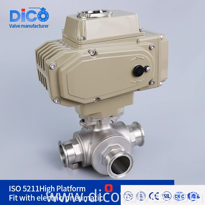 Dico Industrial Equipment Clamp End CF8/CF8m with ISO5211 Pad L/T Port Three Way Ball Valve